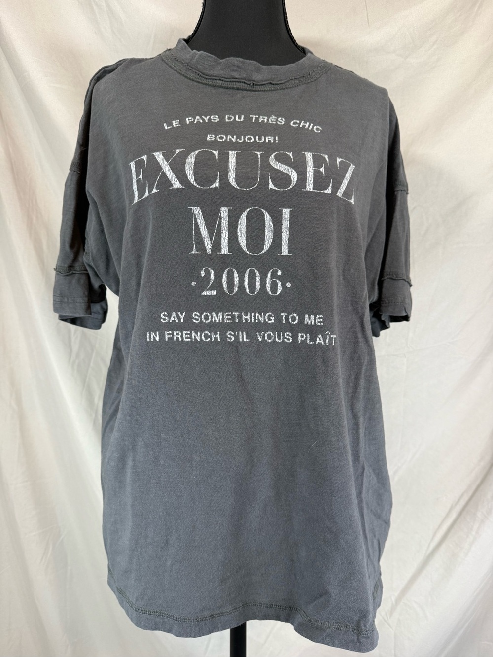 Aerie βExcusezβ Moi 2006β Vintage Graphic Tee Charcoal Size XXS (Oversized Fit)